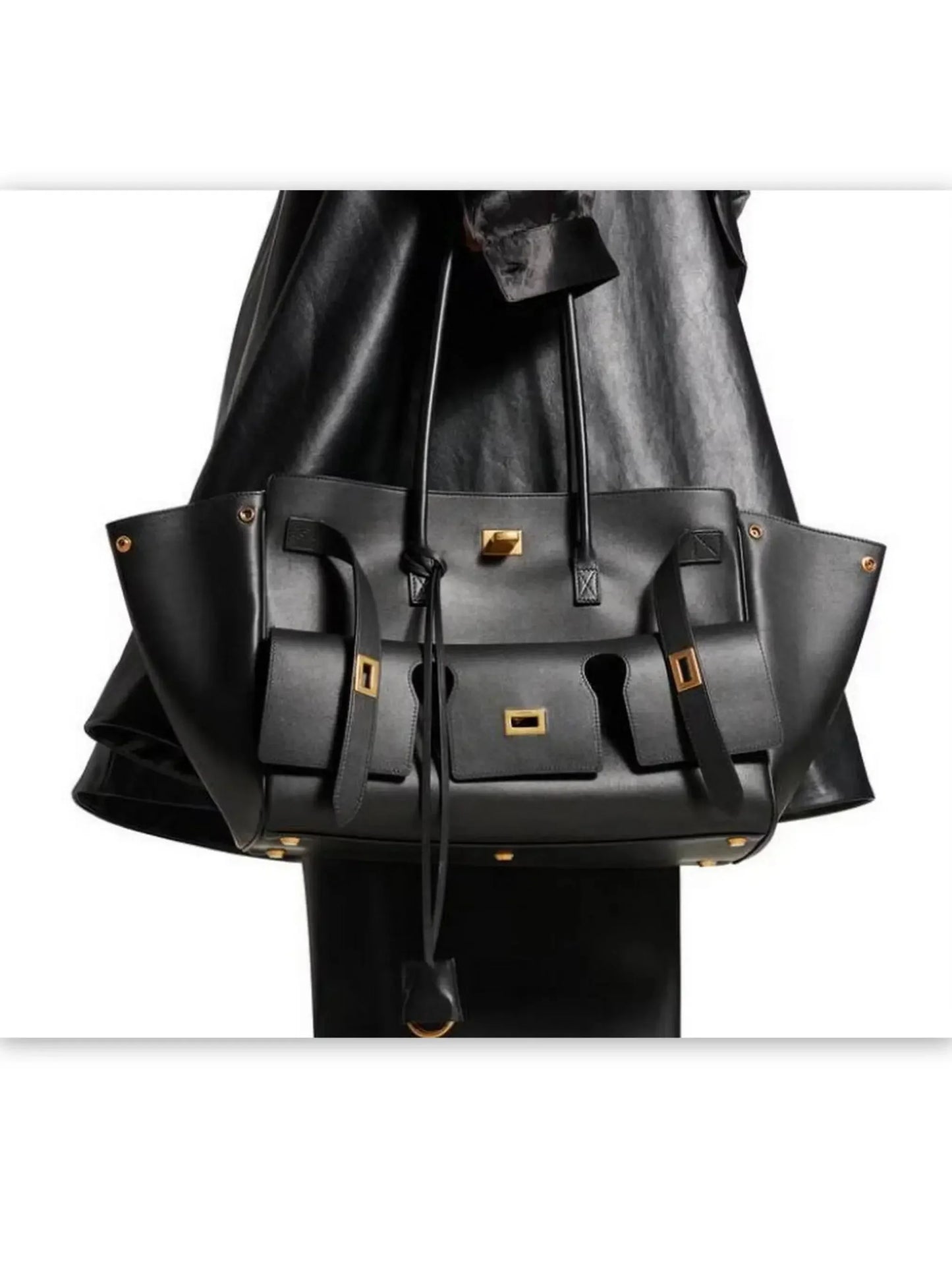 Black Large Carry-All Travel Tote with Gold-Tone Hardware - Handbags
