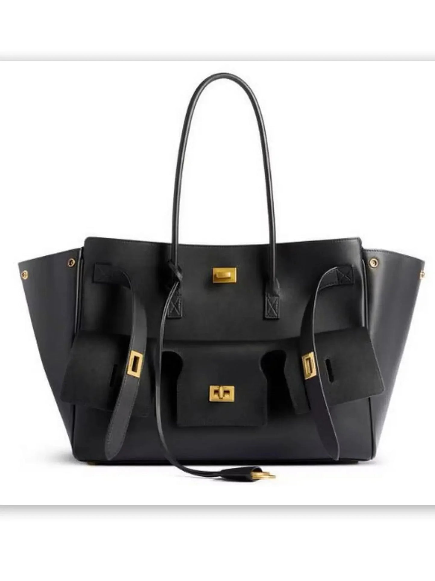 Black Large Carry-All Travel Tote with Gold-Tone Hardware - Handbags