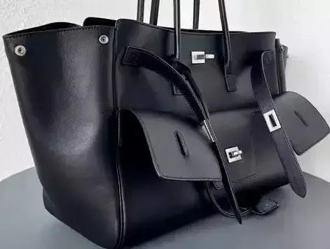 Black Large Carry-All Travel Tote with Silver-Tone Hardware - Handbags