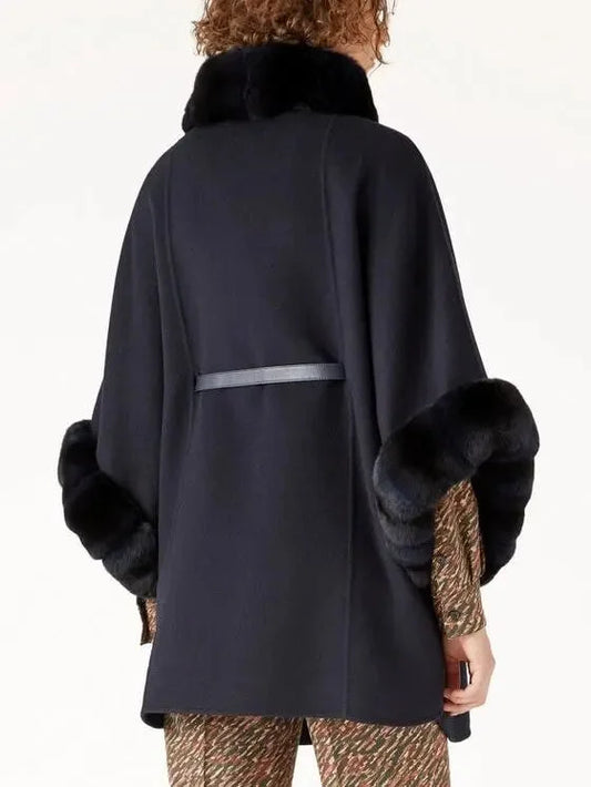 Black Leather-Belted Fur-Trim Cashmere Cape Coat - One size - Coats