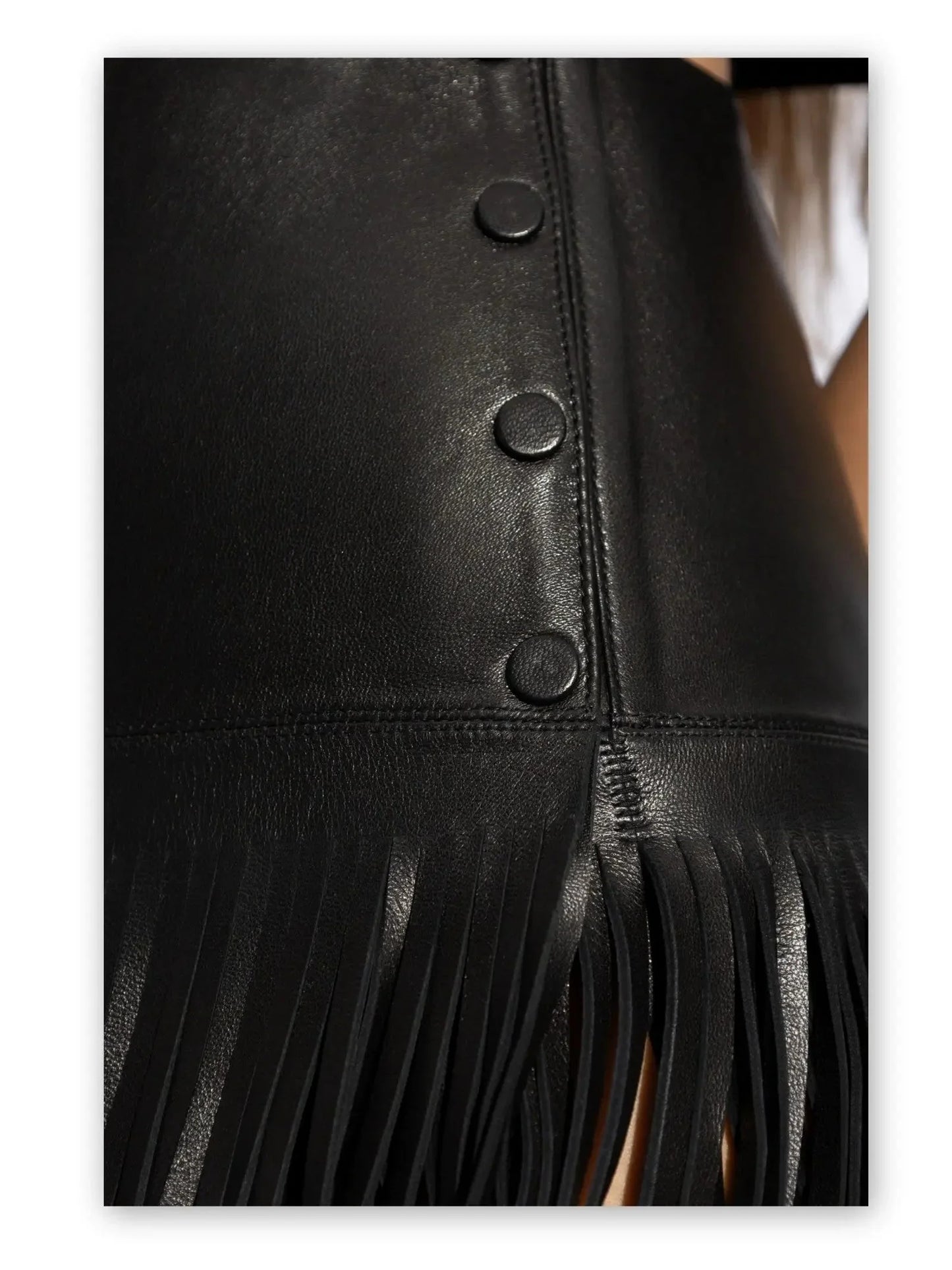 Black Leather Fringed Mini Skirt - Skirts