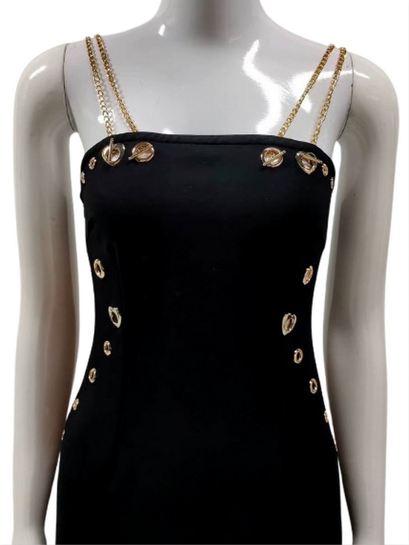 Black Long Maxi Dress with Eyelet Embellishments - Dresses