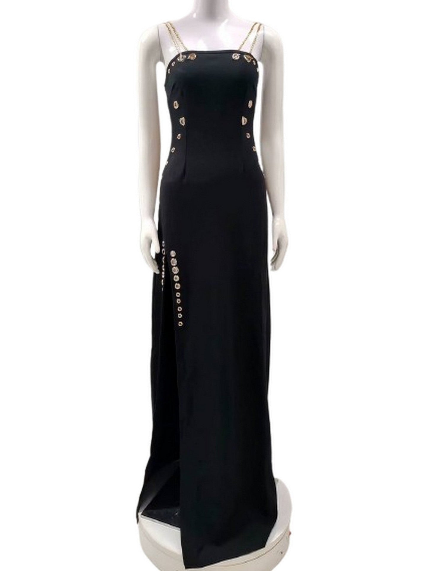 Black Long Maxi Dress with Eyelet Embellishments - Dresses