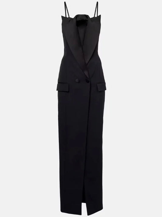 Black Long Sleeveless Blazer Coat Dress - Dresses