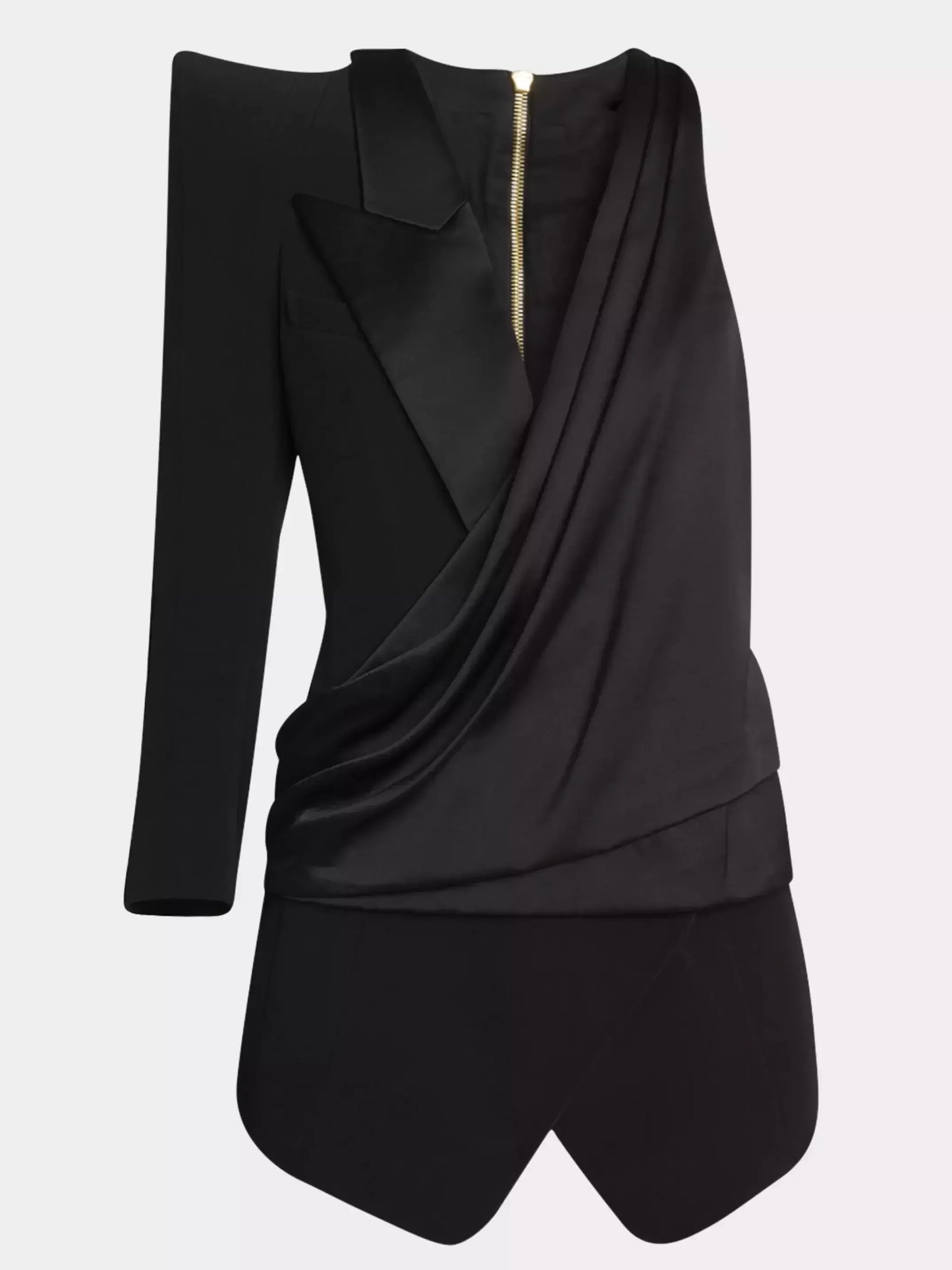 Black One-Sleeve Asymmetrical Draped Blazer - Jackets
