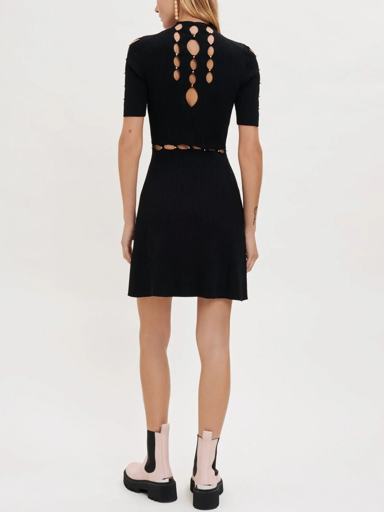 Black Open-Work Knit Dress with Beading - Dresses