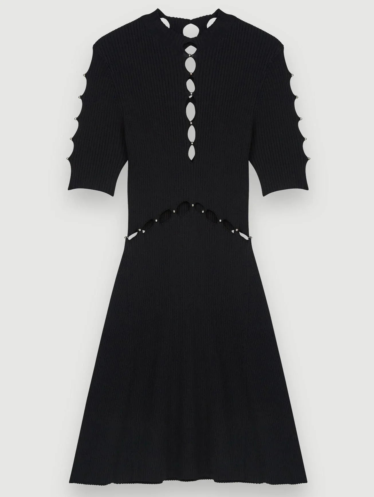 Black Open-Work Knit Dress with Beading - Dresses