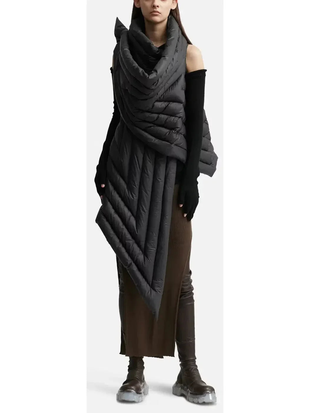 Black Oversized Padded Down Vest - Jackets