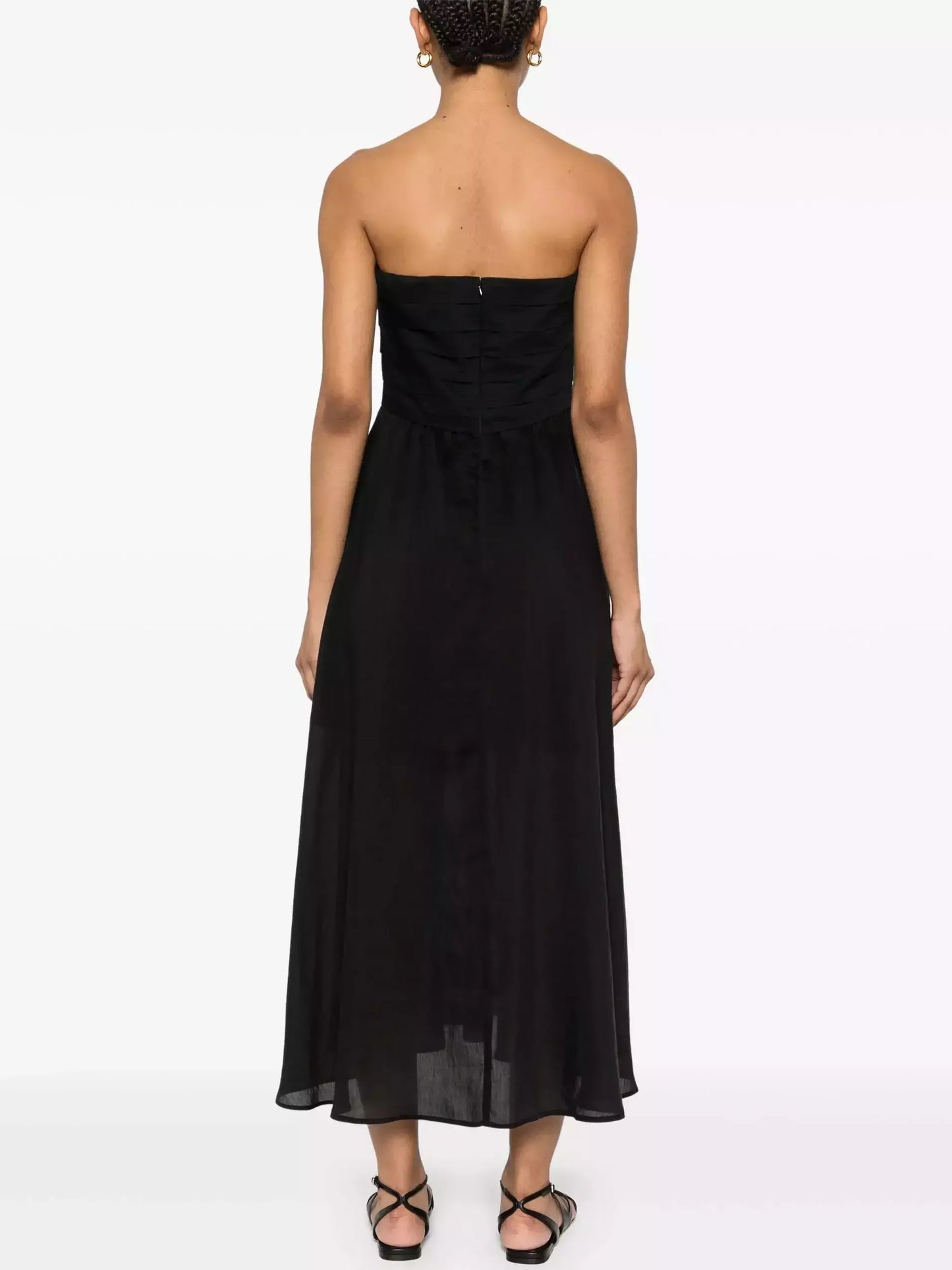 Black Paneled Strapless Dress with Gold Buttons - Dresses