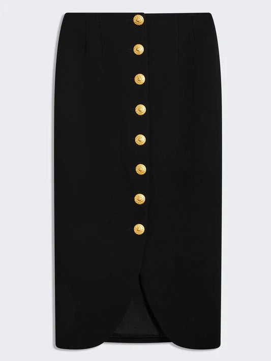 Black Pencil Skirt with Gold Buttons - Small - Skirts