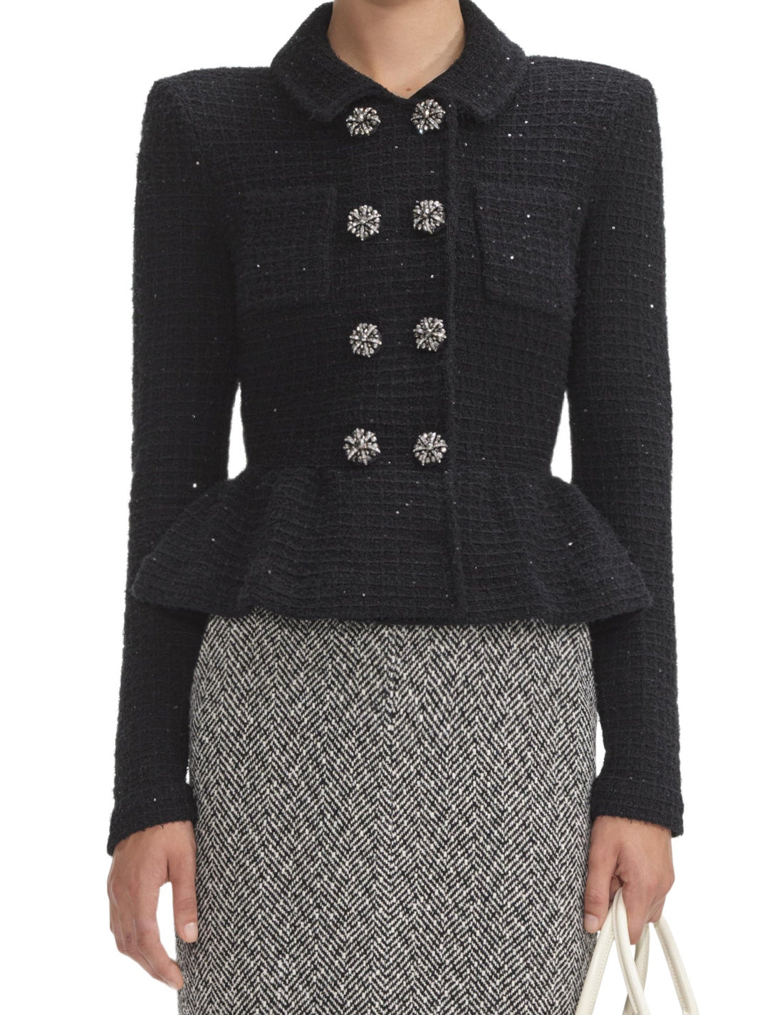 Black Tweed Peplum Knit Cardigan Jacket showcasing stylish elegance and versatility