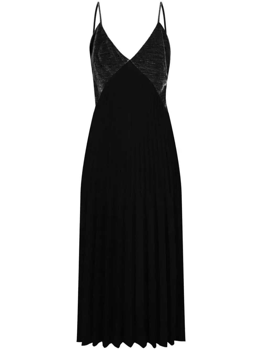 Black Pleated Velvet Sleeveless Midi Dress - Dresses