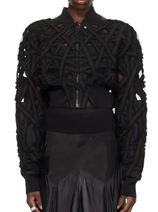 Black Raw-Edge Cut Cropped Flight Bomber Jacket - Jackets
