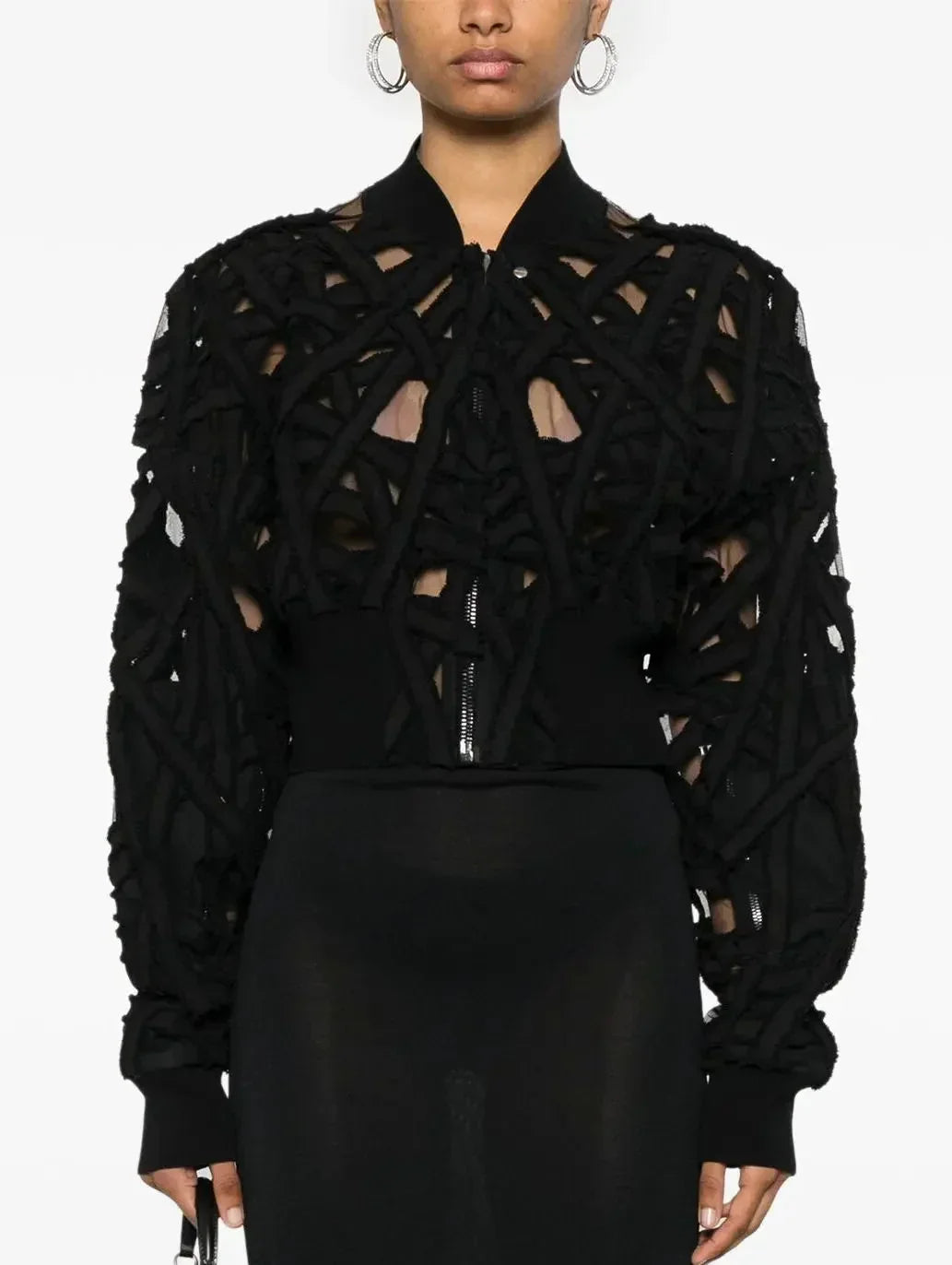 Black Raw-Edge Cut Cropped Flight Bomber Jacket - Jackets