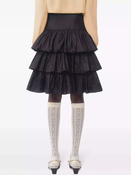 Black Ruffled Tiered Taffeta Skirt - Skirts