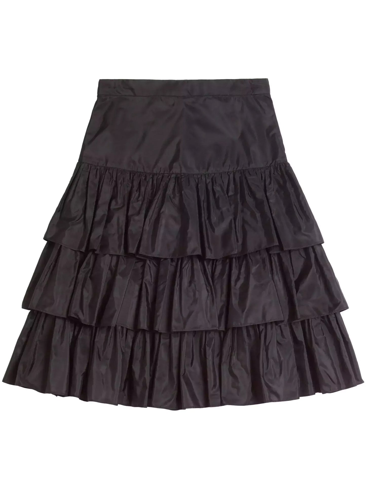 Black Ruffled Tiered Taffeta Skirt - Skirts