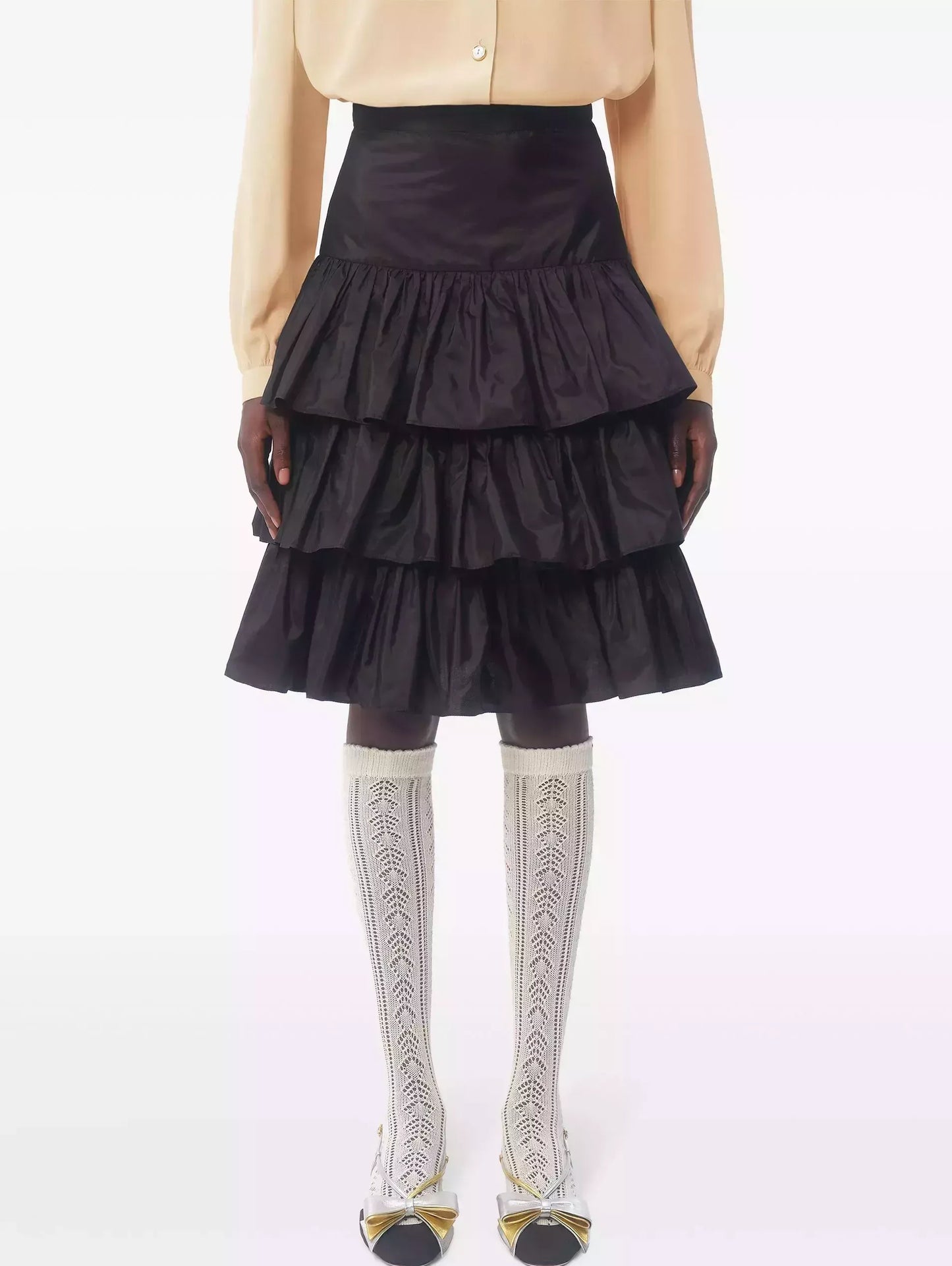Black Ruffled Tiered Taffeta Skirt - Skirts