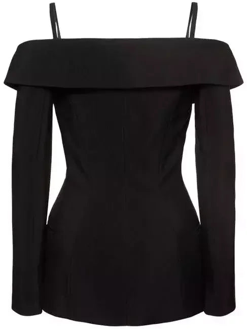 Black Sculptural Off-The-Shoulder Jacket - Jackets
