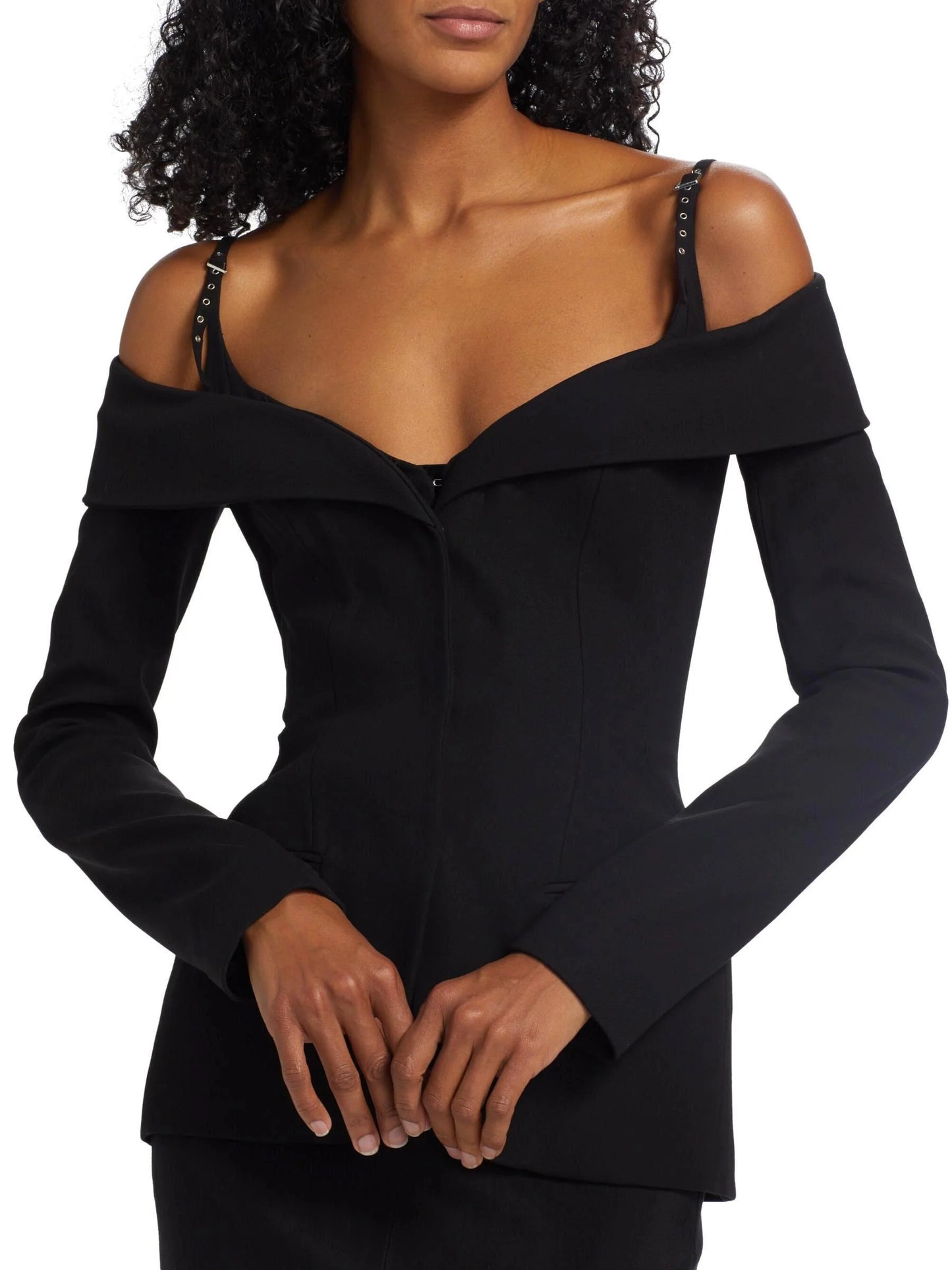 Black Sculptural Off-The-Shoulder Jacket - Jackets