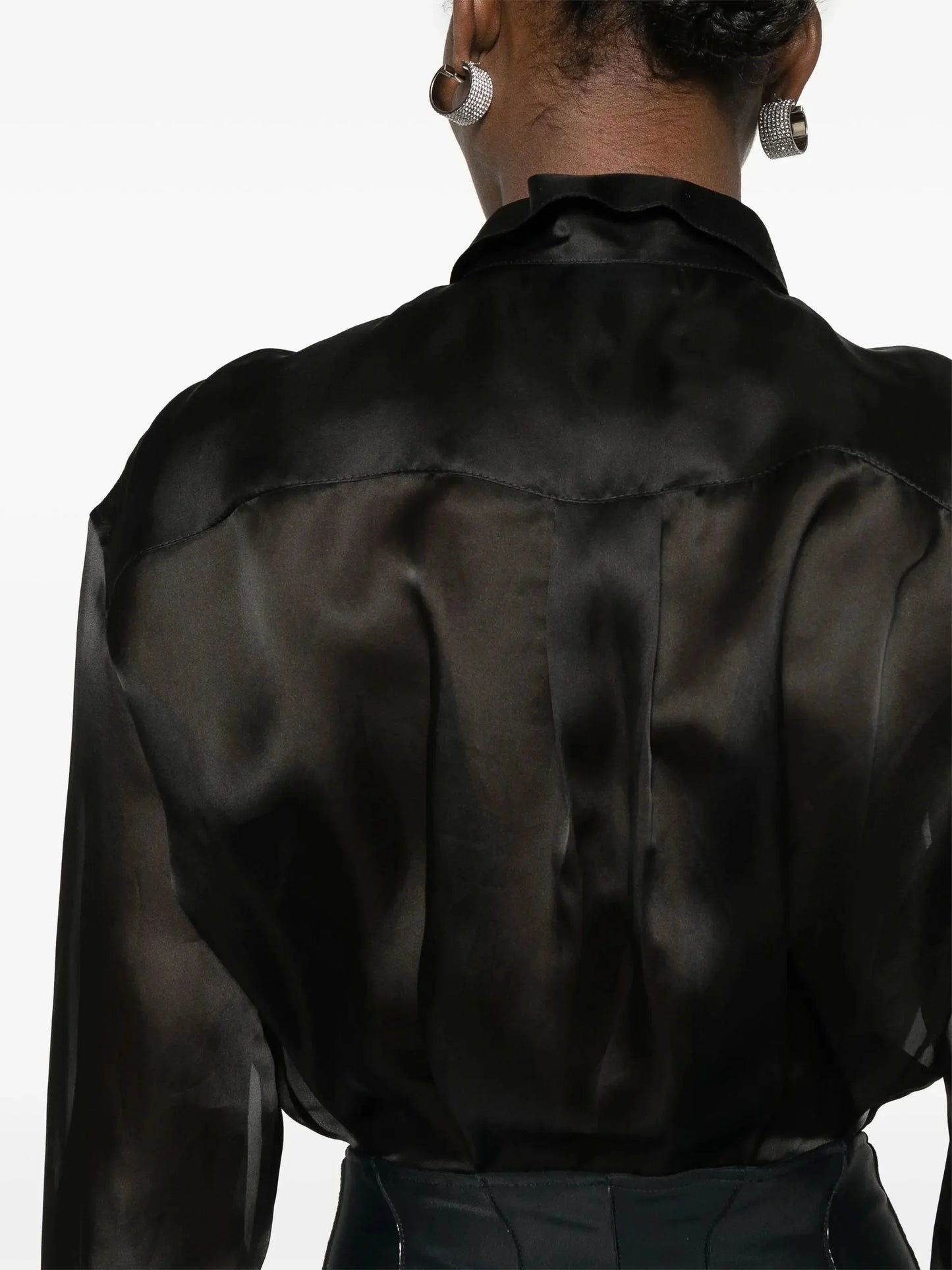 Black Semi-Sheer Shirt Bodysuit - Suits & Sets