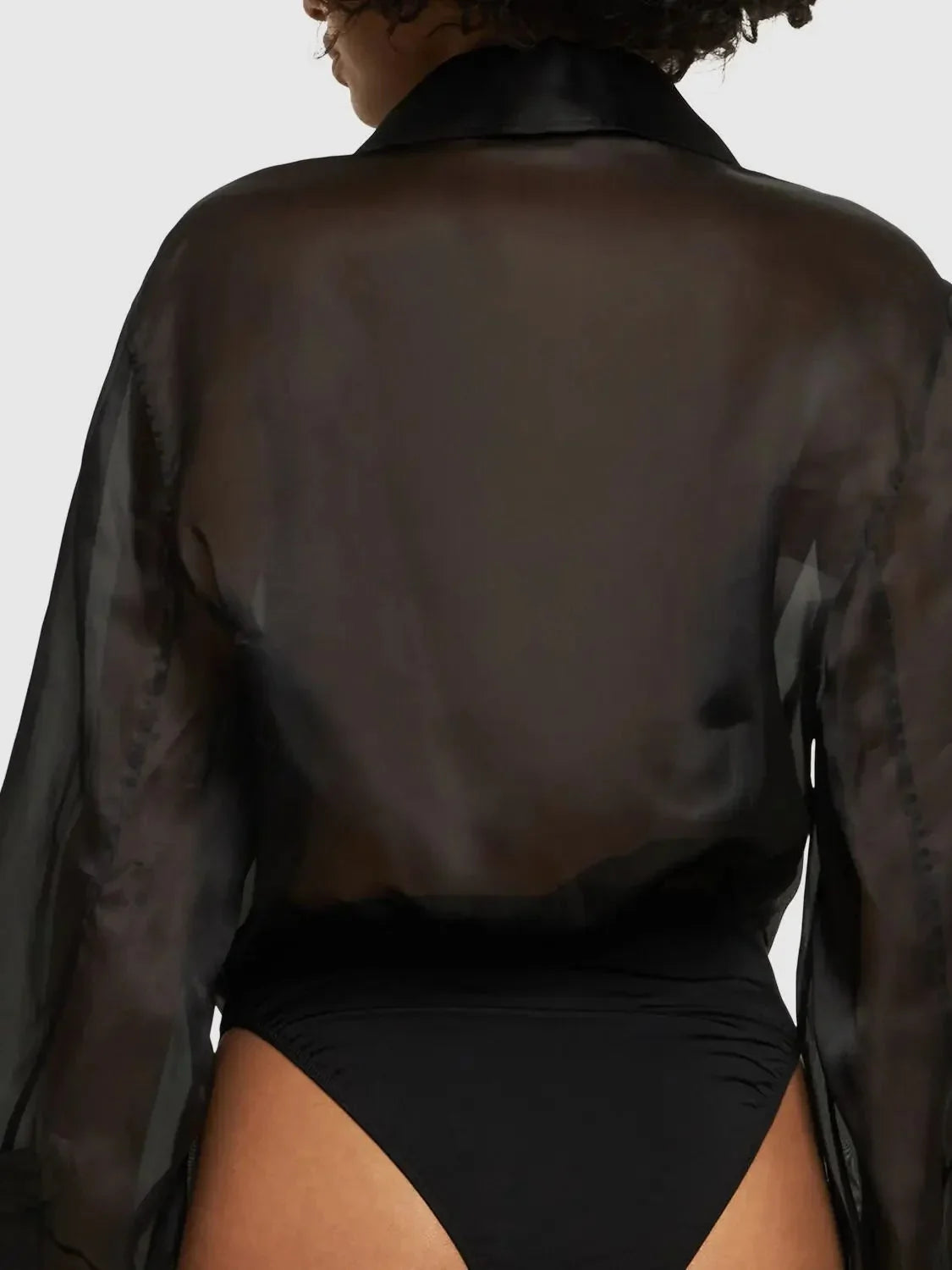 Black Semi-Sheer Shirt Bodysuit - Suits & Sets