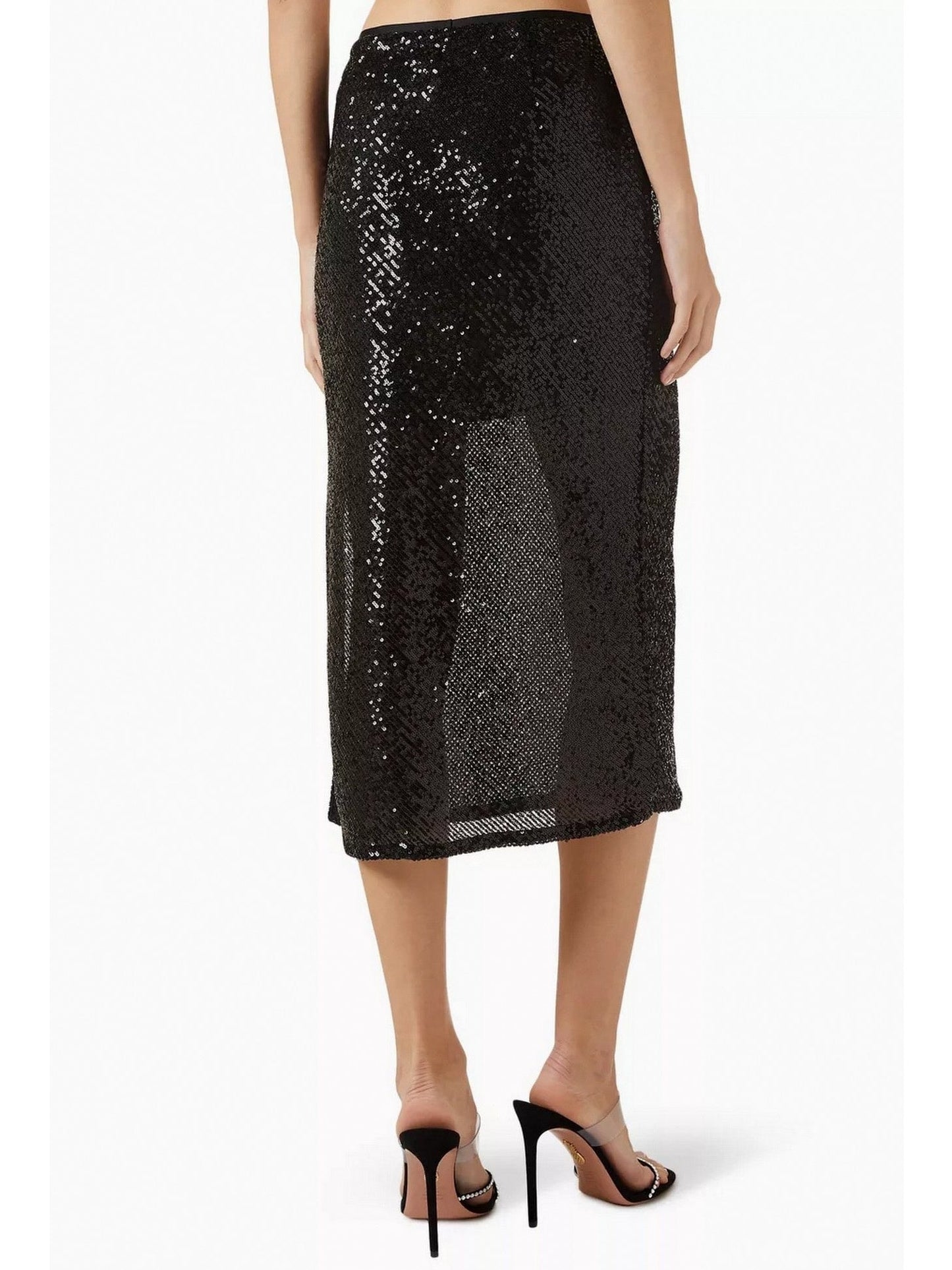 Black Sequin Embellished Crop Top and Skirt Set - Suits & Sets