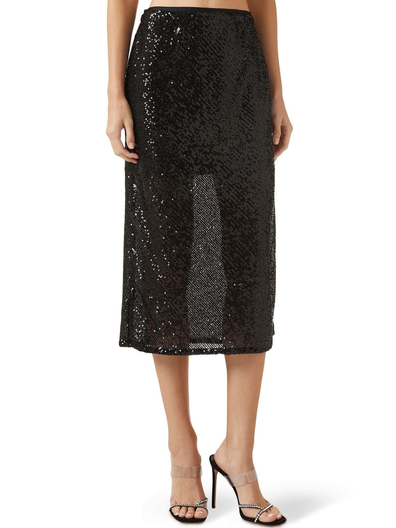 Black Sequin Embellished Crop Top and Skirt Set - Suits & Sets