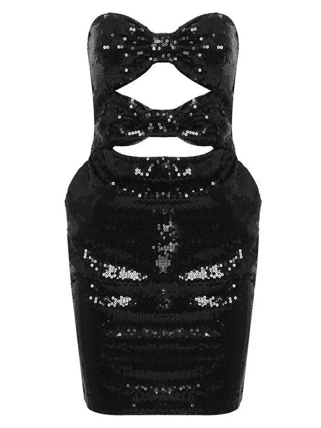 Black Sequin-Embellished Strapless Mini Dress - Dresses