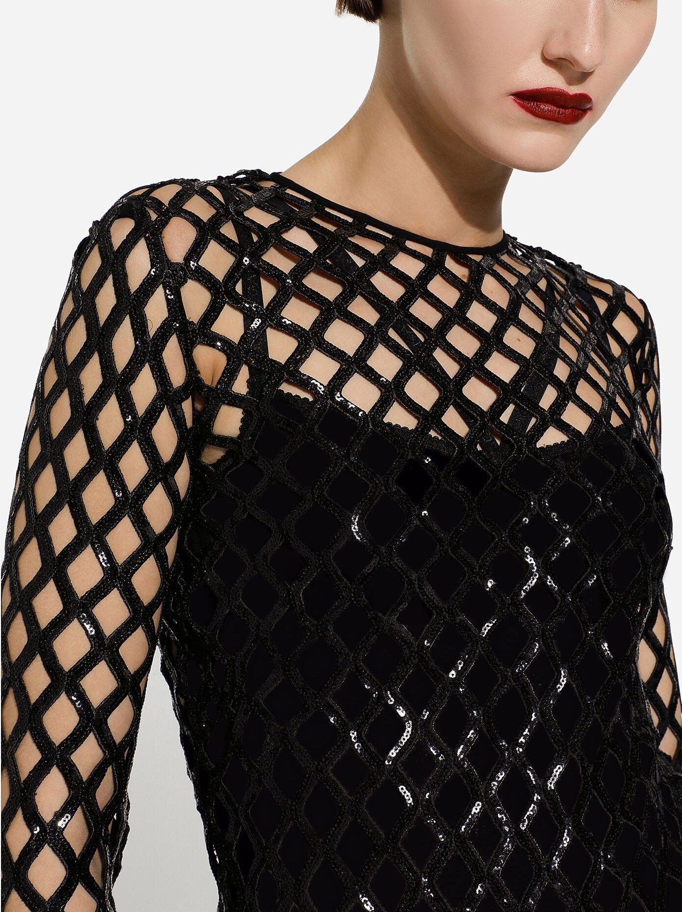 Black Sequin Embroidered Net Dress - Dresses