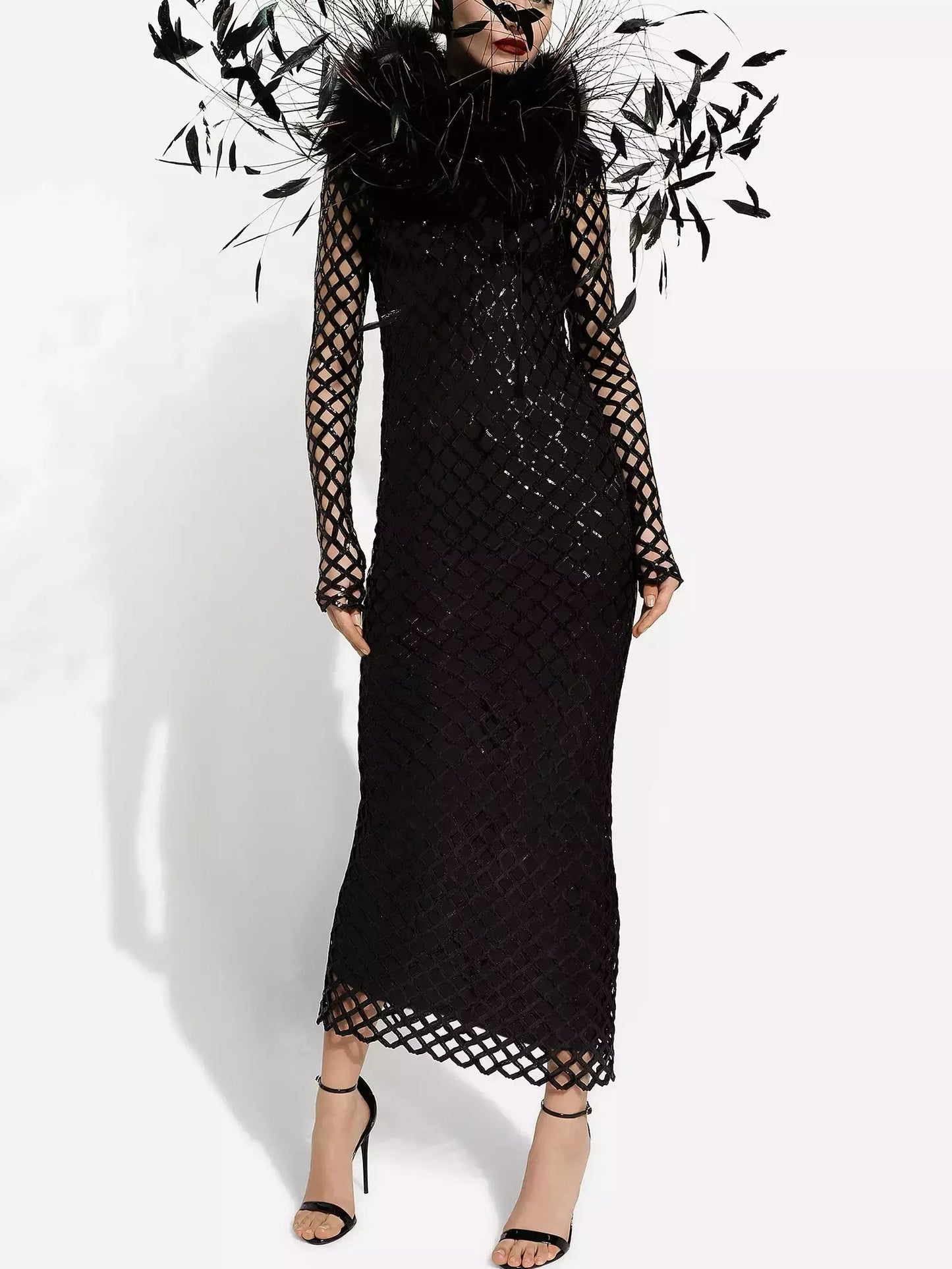 Black Sequin Embroidered Net Dress - Dresses