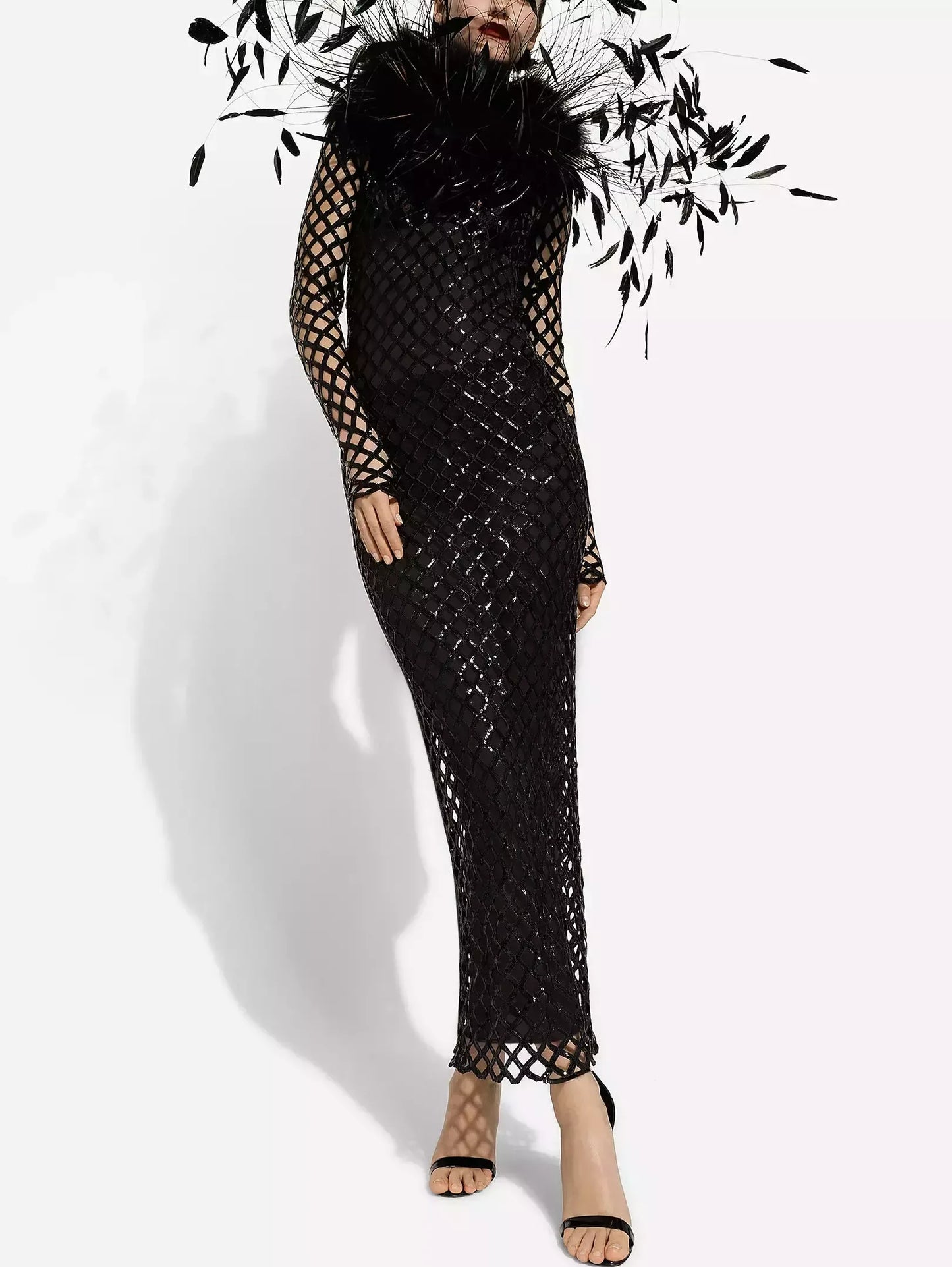 Black Sequin Embroidered Net Dress - Dresses