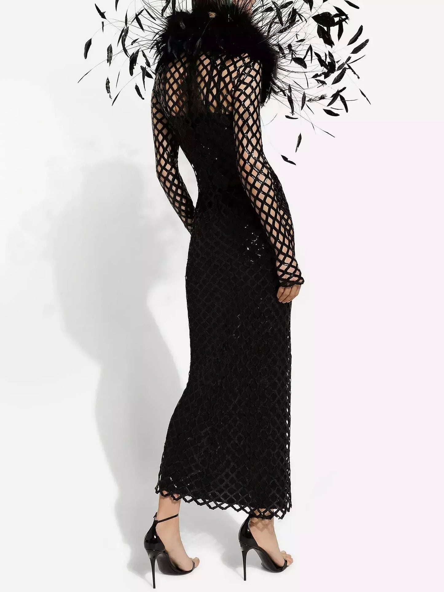 Black Sequin Embroidered Net Dress - Dresses