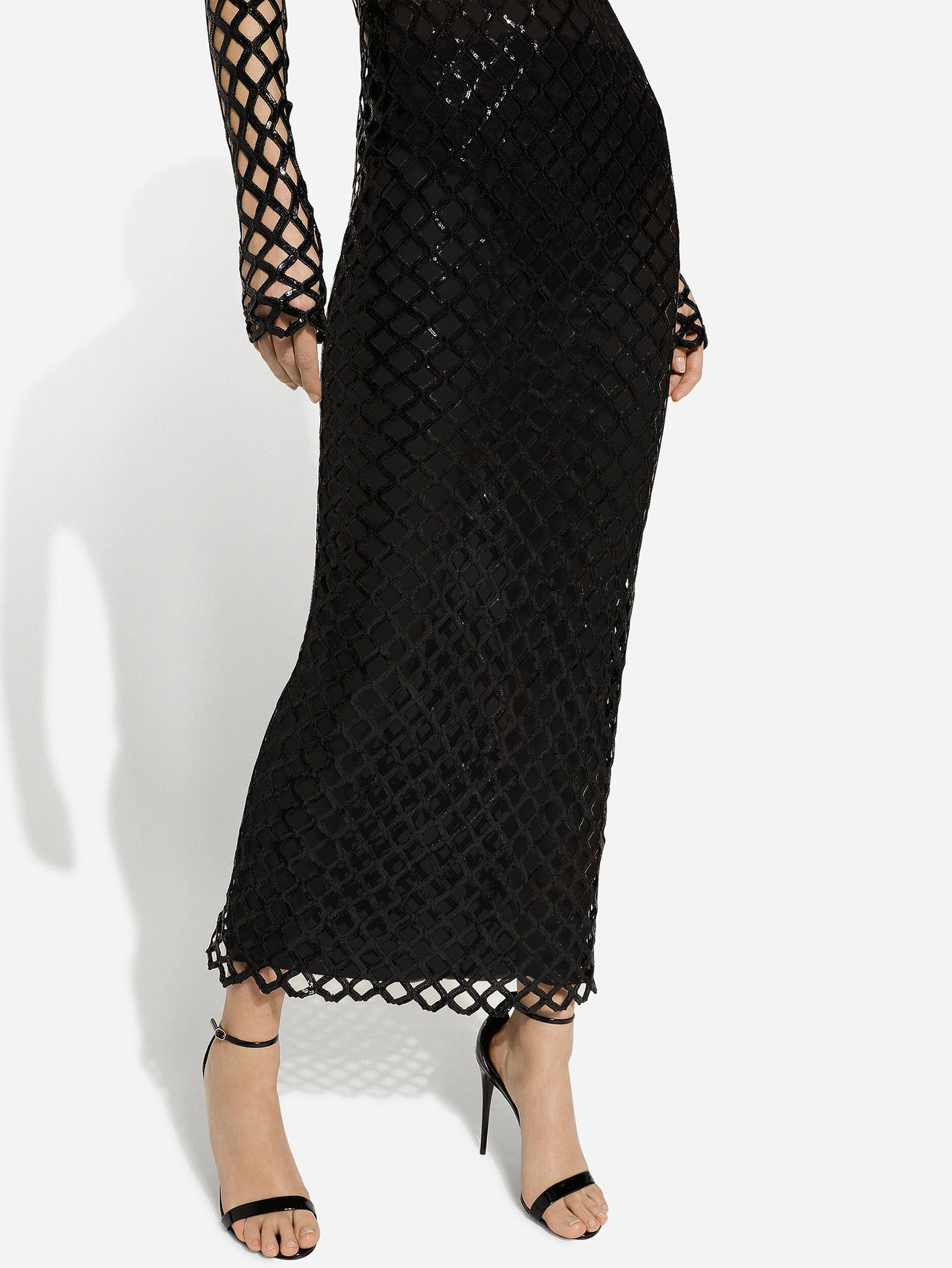 Black Sequin Embroidered Net Dress - Dresses