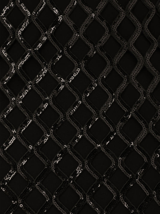 Black Sequin Embroidered Net Dress - Dresses