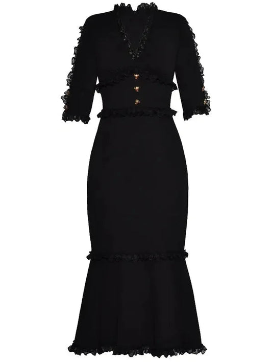 Black Short-Sleeve Midi Dress - Dresses