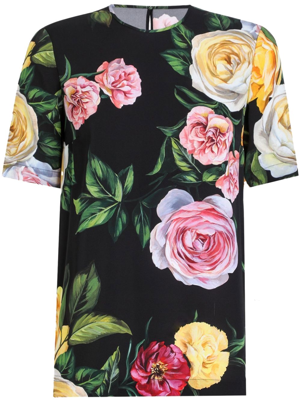 Black Silk Top and Pant Set with Multicolor Rose Print floral jumpsuit design