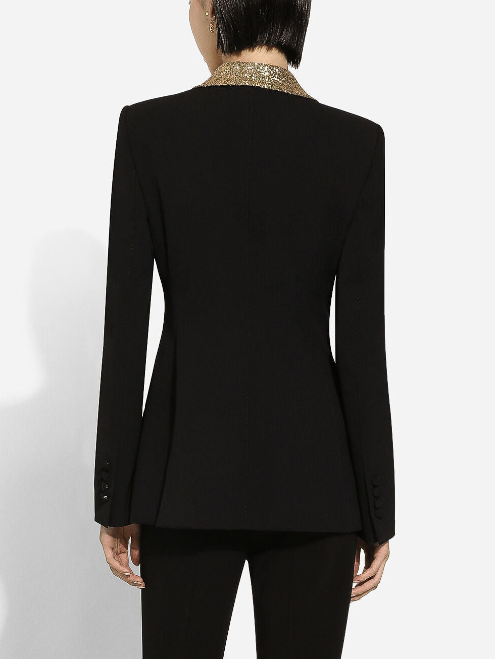 Black Single Breasted Blazer with Gold Sequin Collar - Jackets