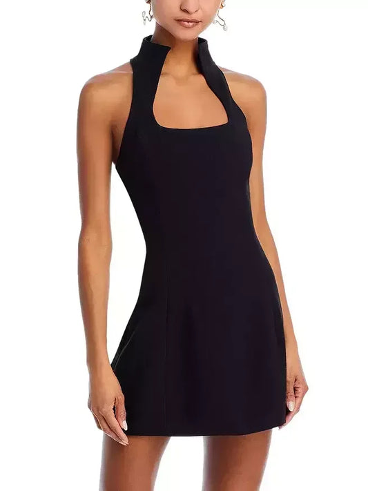 Black Sleeveless Mini Dress with Square Collar - Dresses