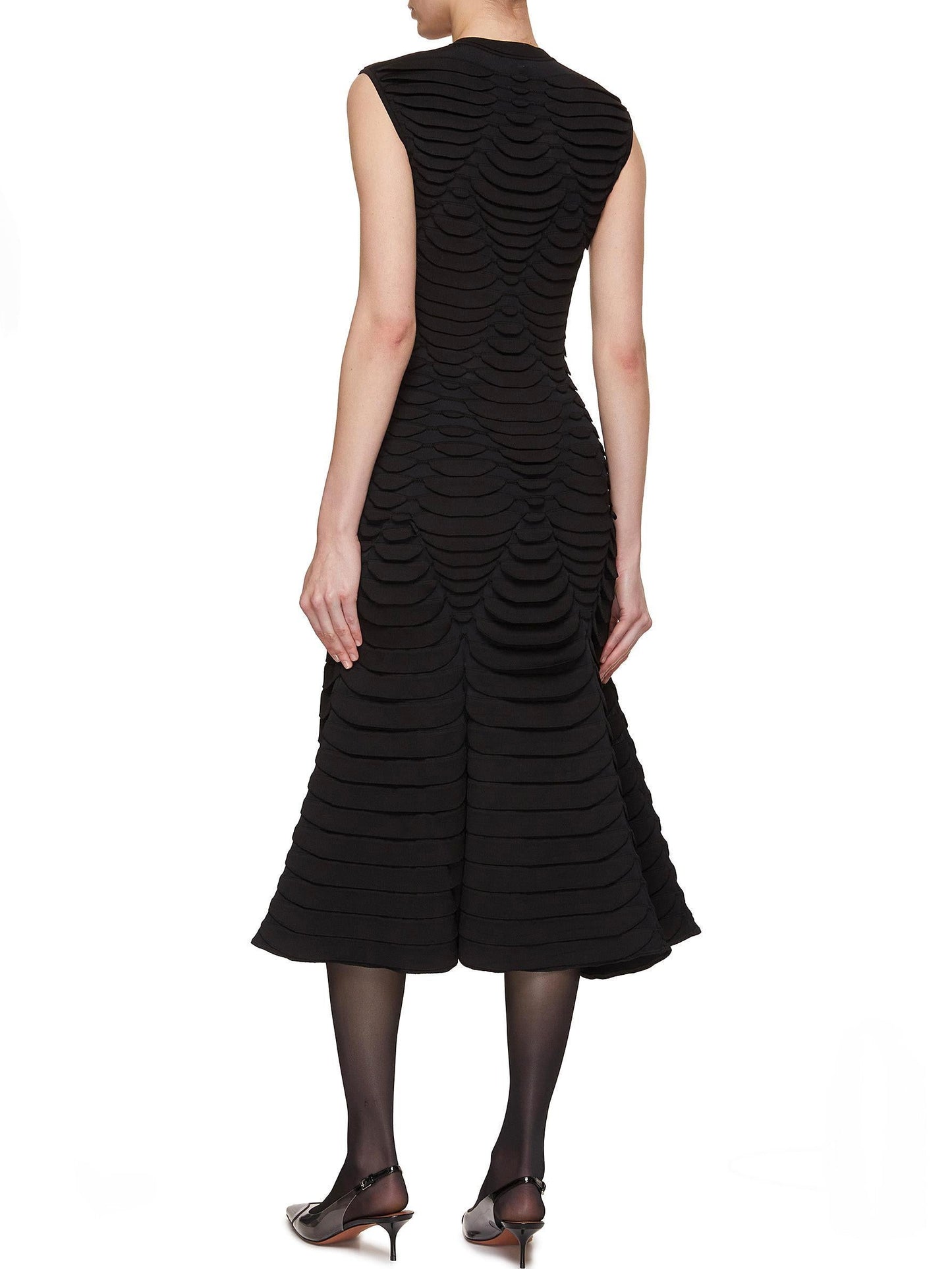 Black Snake-Effect Knit High-Neck Sleeveless Midi Dress - Dresses
