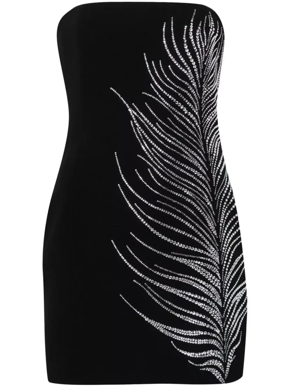 Black Strapless Beaded Feather-Embellished Mini Dress - Dresses