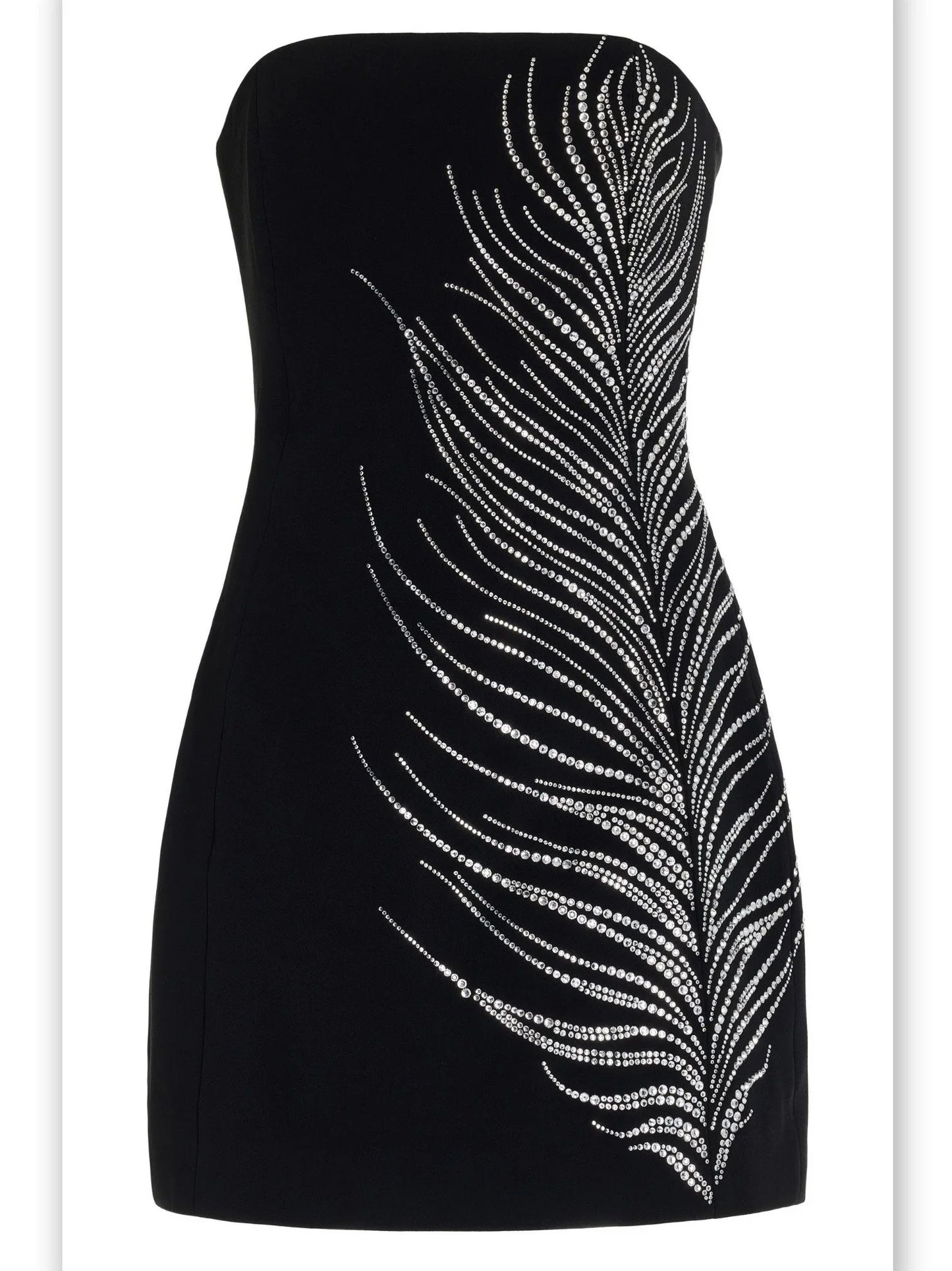 Black Strapless Beaded Feather-Embellished Mini Dress - Dresses