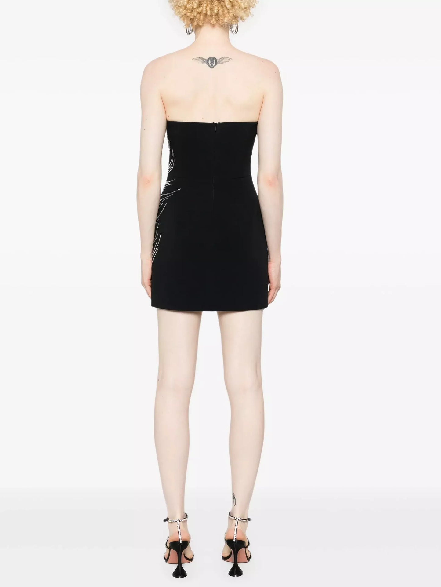 Black Strapless Beaded Feather-Embellished Mini Dress - Dresses
