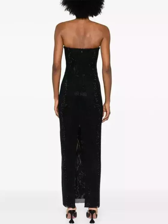 Black Strapless Crystal-Embellished Maxi Dress - Dresses