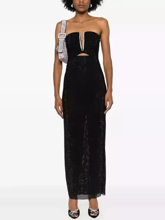 Black Strapless Crystal-Embellished Maxi Dress - Dresses