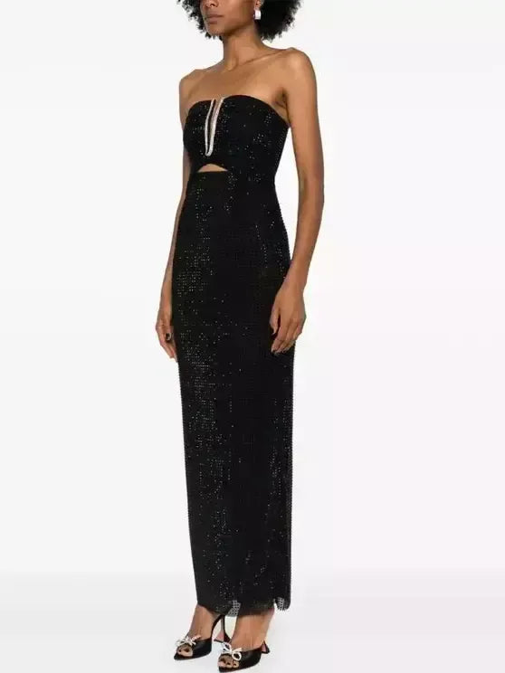 Black Strapless Crystal-Embellished Maxi Dress - Dresses