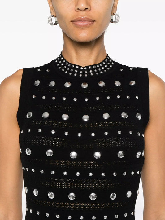 Black Stretch Knit Stud-Embellished Dress - Dresses