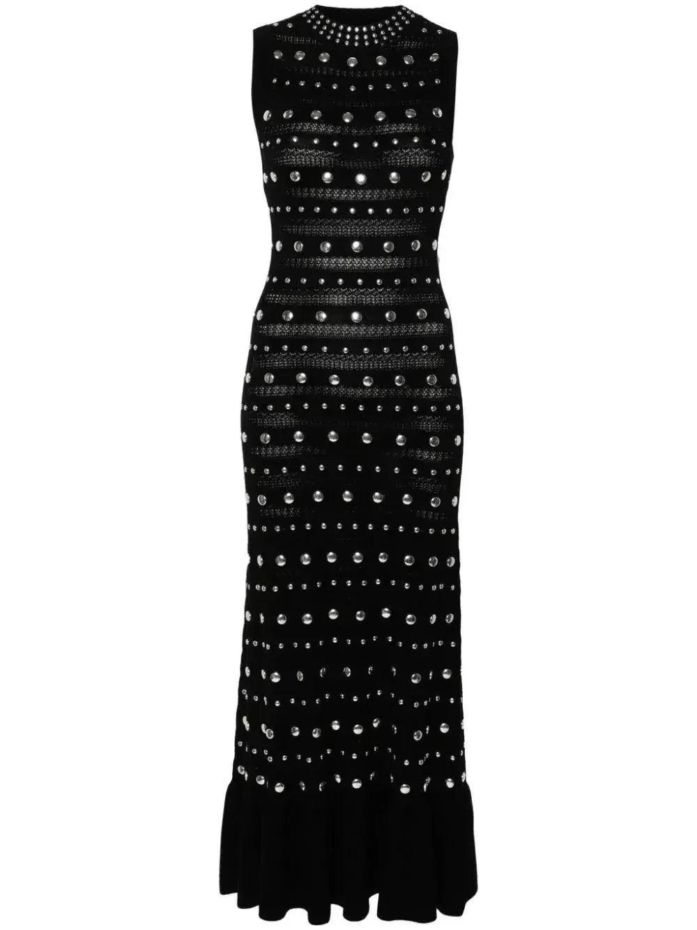 Black Stretch Knit Stud-Embellished Dress - Dresses