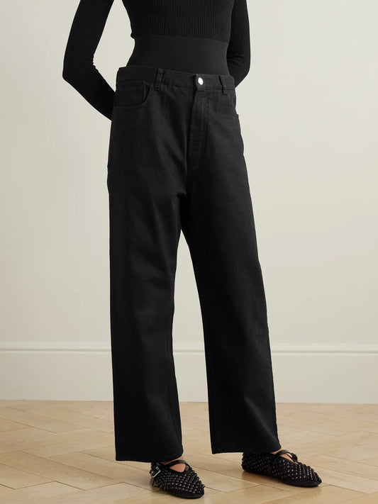 Black Stretch Knit-Trim Jeans - Jeans & Pants