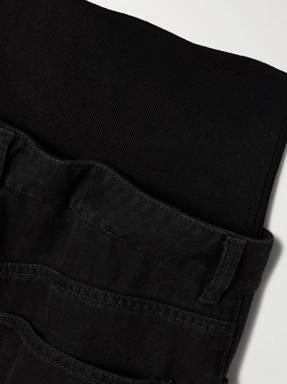 Black Stretch Knit-Trim Jeans - Jeans & Pants