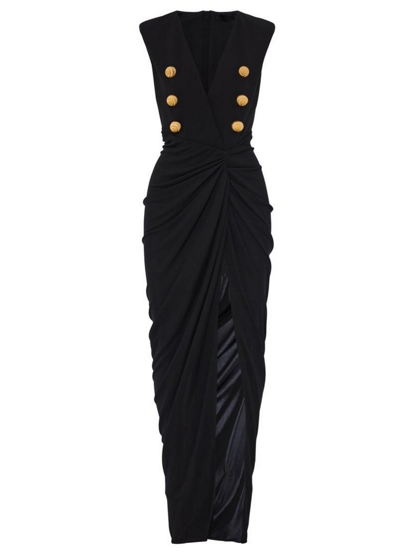 Black Tailored Ruched Long Dress - Dresses